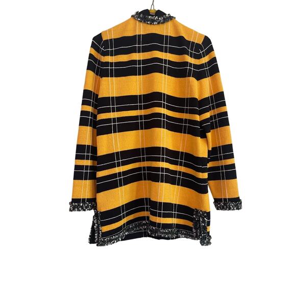 J.S.S Womans Knit Wear Jacket Sz S Yellow and black with fringe trim wool blend - Picture 5 of 13